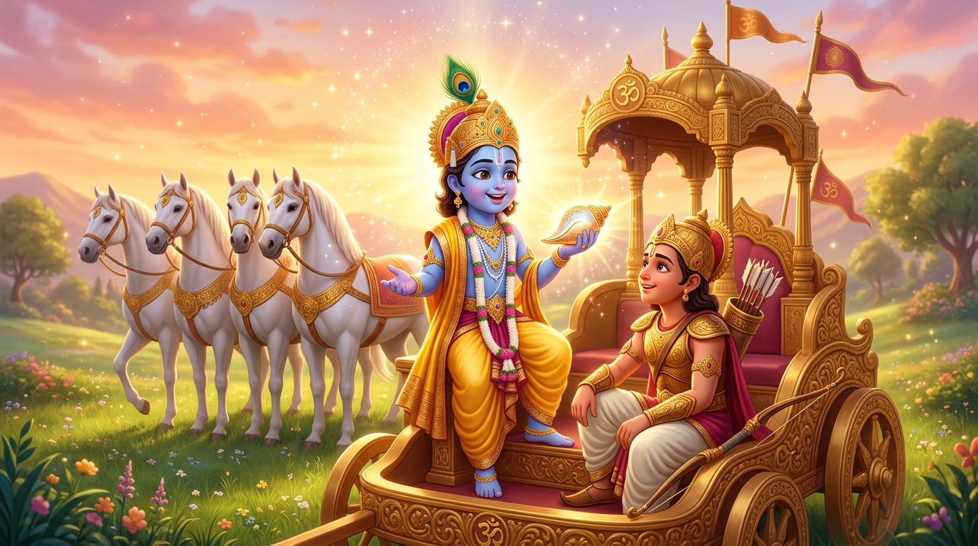 Krishna and Arjuna Golden Chariot